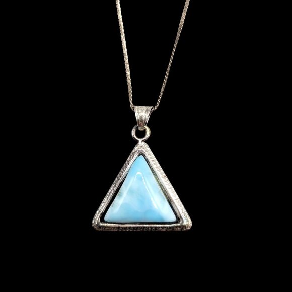Triangle Larimar Pendant Necklace Sterling Silver Chain 15 Inch - Picture 1 of 9